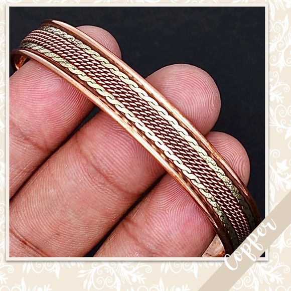 Copper Southwest-Styled Eclectic Artisan Bangle Cuff w/ Rope & Chain-Styled Trim - Picture 6 of 8
